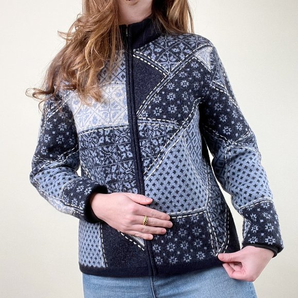Vintage Quilted Embroidered Patchwork Printed Light Sweater Jacket Cardigan Coat - Picture 3 of 5